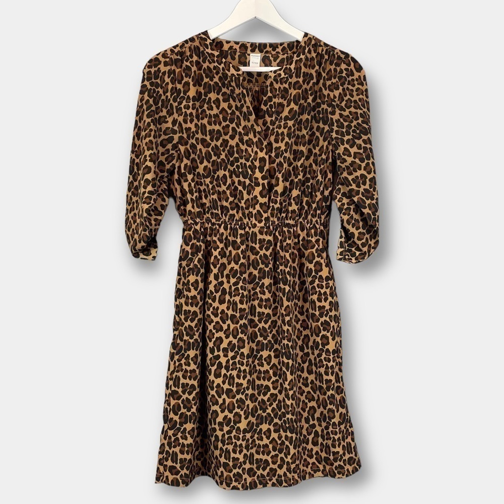 NEW Old Navy Split Neck Dress Leopard Print Shirt Pockets Size XS